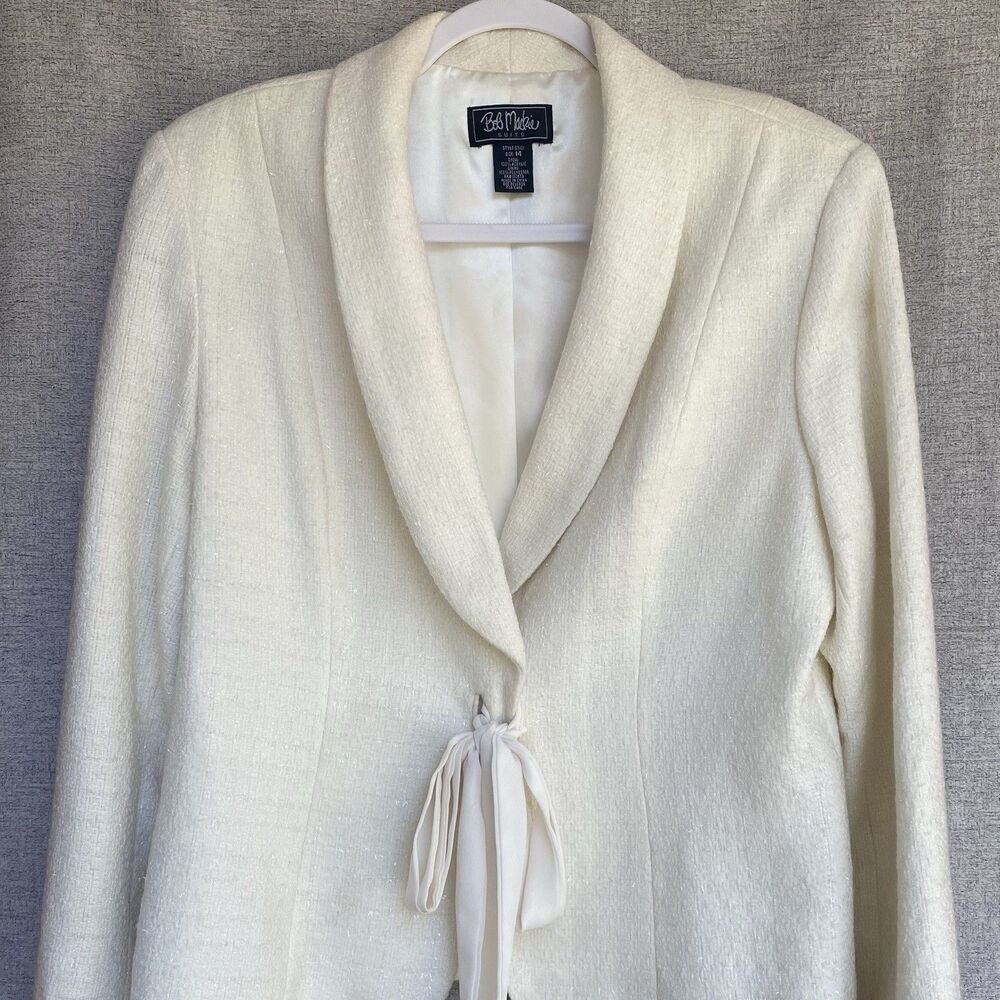 Womens Textured Boucle Blazer 14 Cream Ivory Shimmer Jacket Wedding Mother Bride